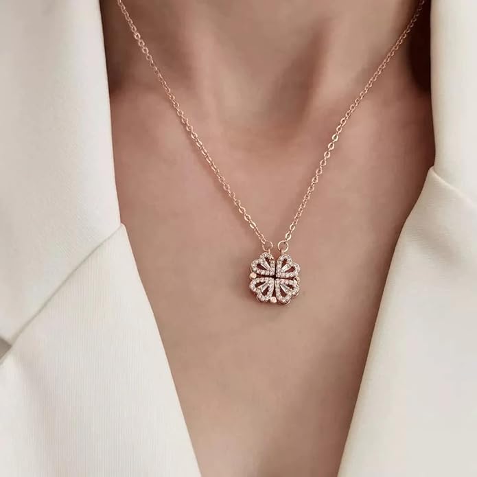 Two-In-One Magnetic Clover Heart Pendant Necklace