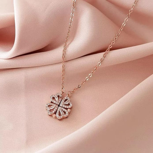 Two-In-One Magnetic Clover Heart Pendant Necklace